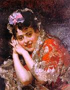   Raimundo de Madrazo y  Garreta The Model Aline Masson with a White Mantilla oil